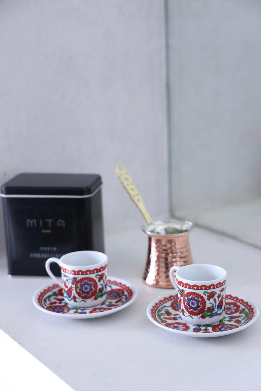 MITA KAHVE Humayun Coffee Cup with Cezve and Coffee Set for Two Gift Box