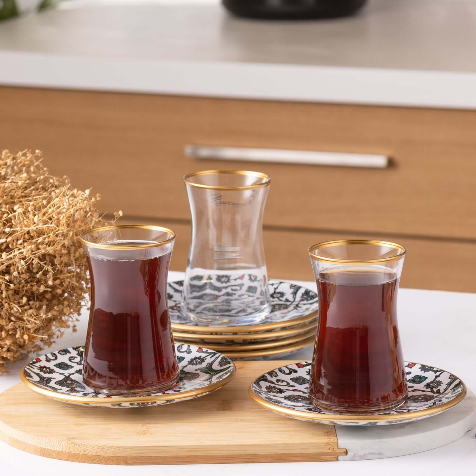 Karaca Retro 12 Piece Glass Turkish Tea Set for 6 People, 132ml